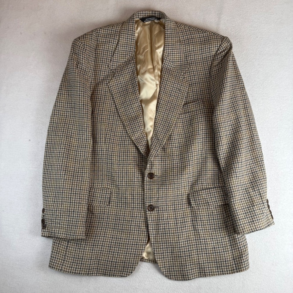 John Alexander Hartmarx 100% Silk Houndstooth Sport Coat Blazer Brown Tan 42R